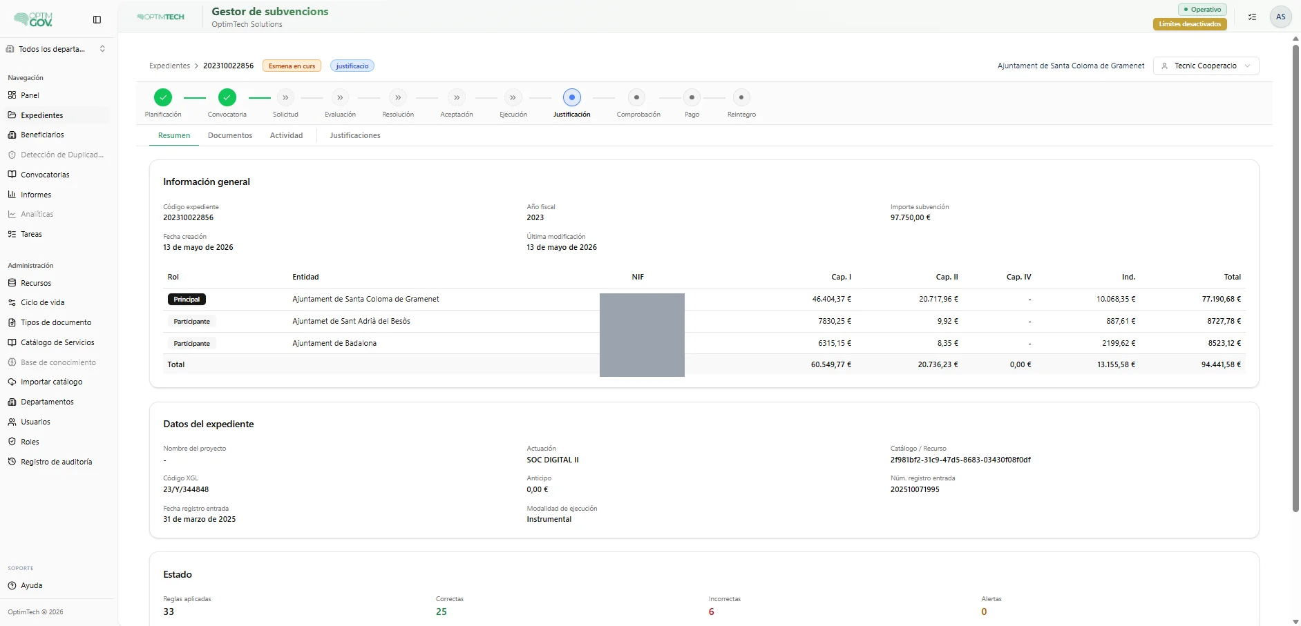 OptimGov - Detalle de expediente con justificación